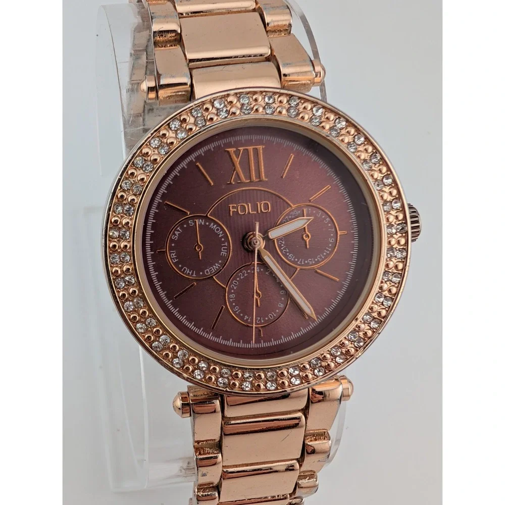 Folio Watch Women 34mm Case Crystal Bezel Rose Gold 6.5